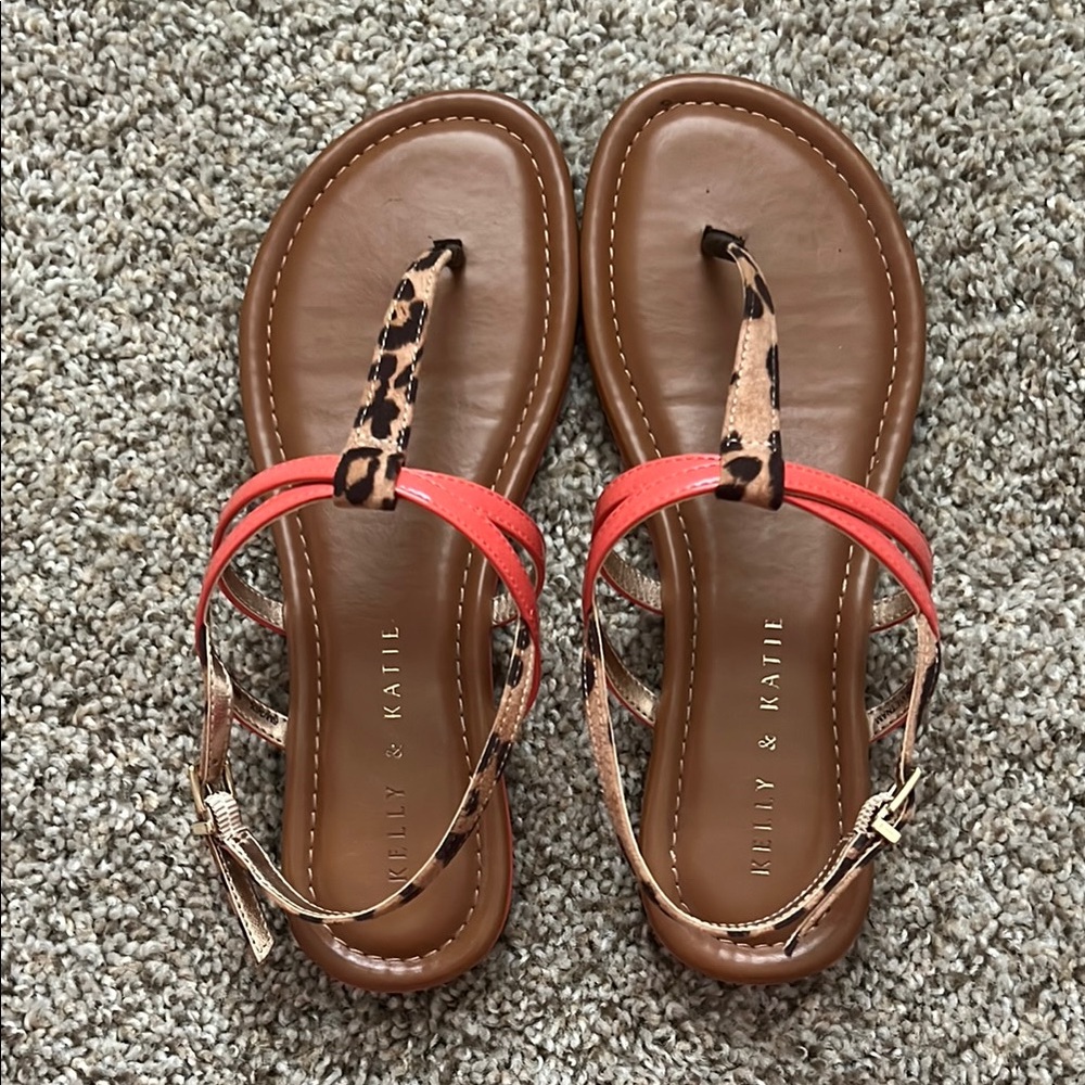 Kelly & Katie Women's Leopard and Coral Sandals